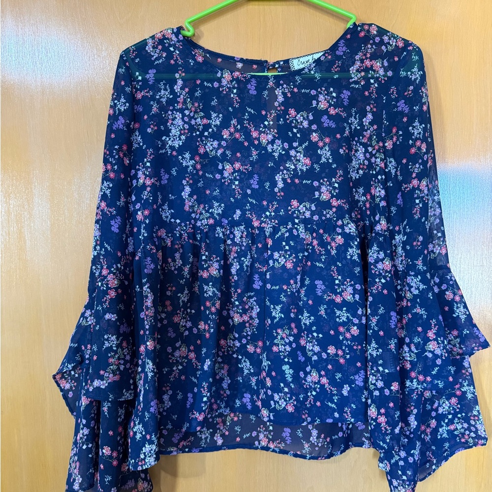 Crave Fame Navy Blue Floral Blouse